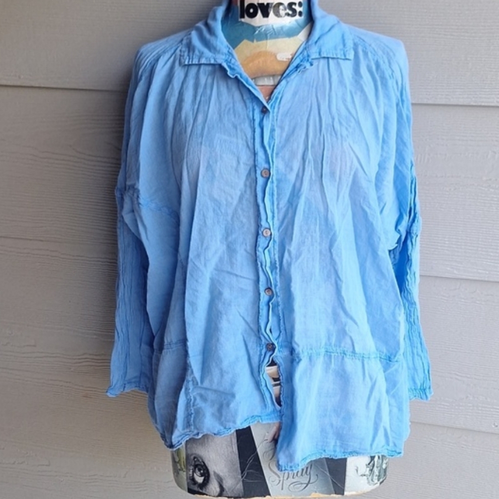 Free People Heat Of The Night 2 Piece Loungewear Set Top XS Pants L Chambray - Picture 3 of 8